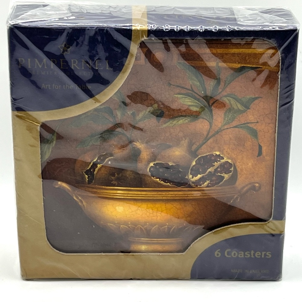 Pimpernel Box Set of 6 Cork Coasters Majolica Fruits England Baroque Style